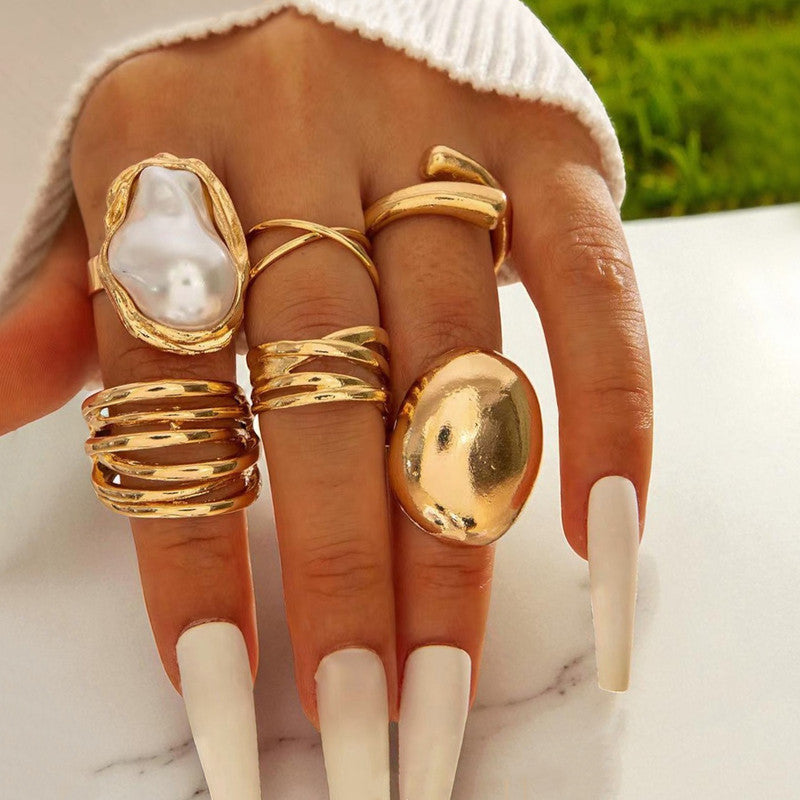 Gold Plated Stackable Rings Pack of 6 For Women