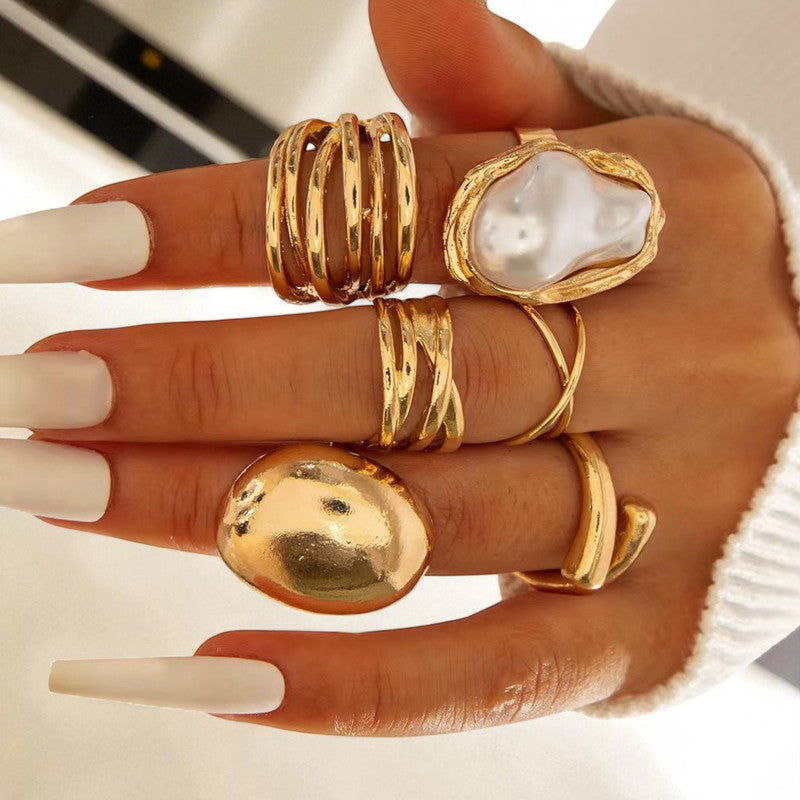 Gold Plated Stackable Rings Pack of 6 For Women