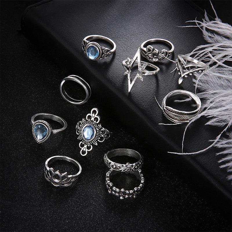 Stunning Star Floral Multi Designs Stylish Rings Set of 11 Mixed Sizes For Women