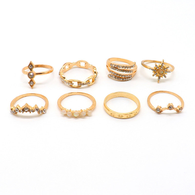 Exclusive Ad Studded Floral Gold Plated Plushy Rings Set of 17 Mixed Sizes For Women