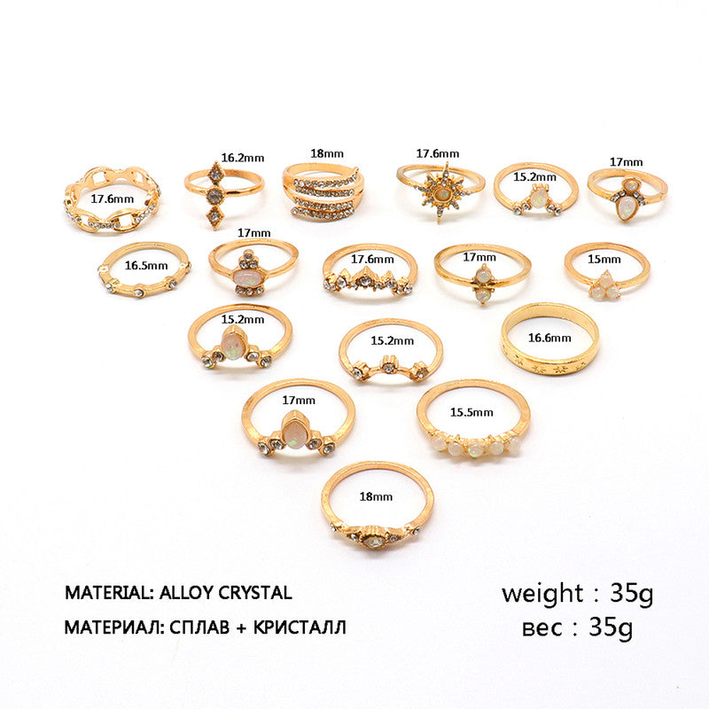 Exclusive Ad Studded Floral Gold Plated Plushy Rings Set of 17 Mixed Sizes For Women