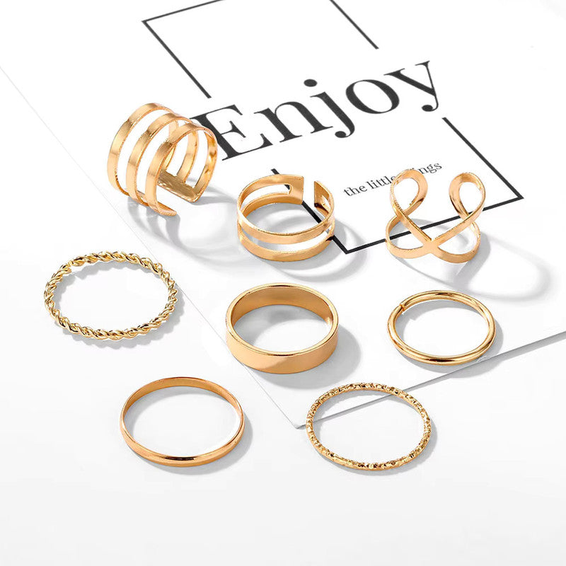 Limited Edition Gold Plated Tantalizing Rings Set of 9 Mixed Sizes For Women