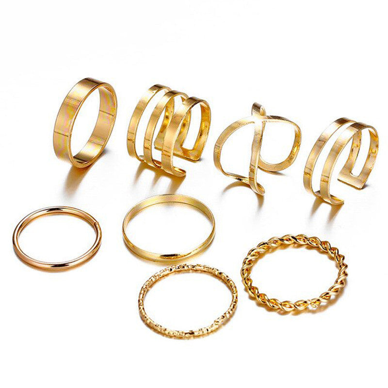 Limited Edition Gold Plated Tantalizing Rings Set of 9 Mixed Sizes For Women