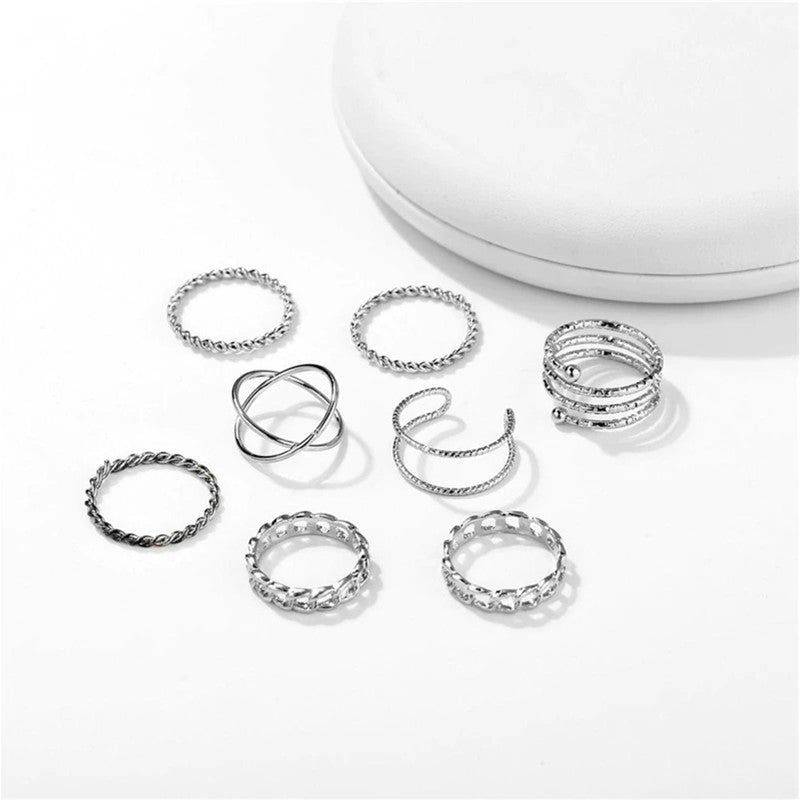 Exclusive Multi Designs Silver Plated Magnificent Rings Set of 8 For Women