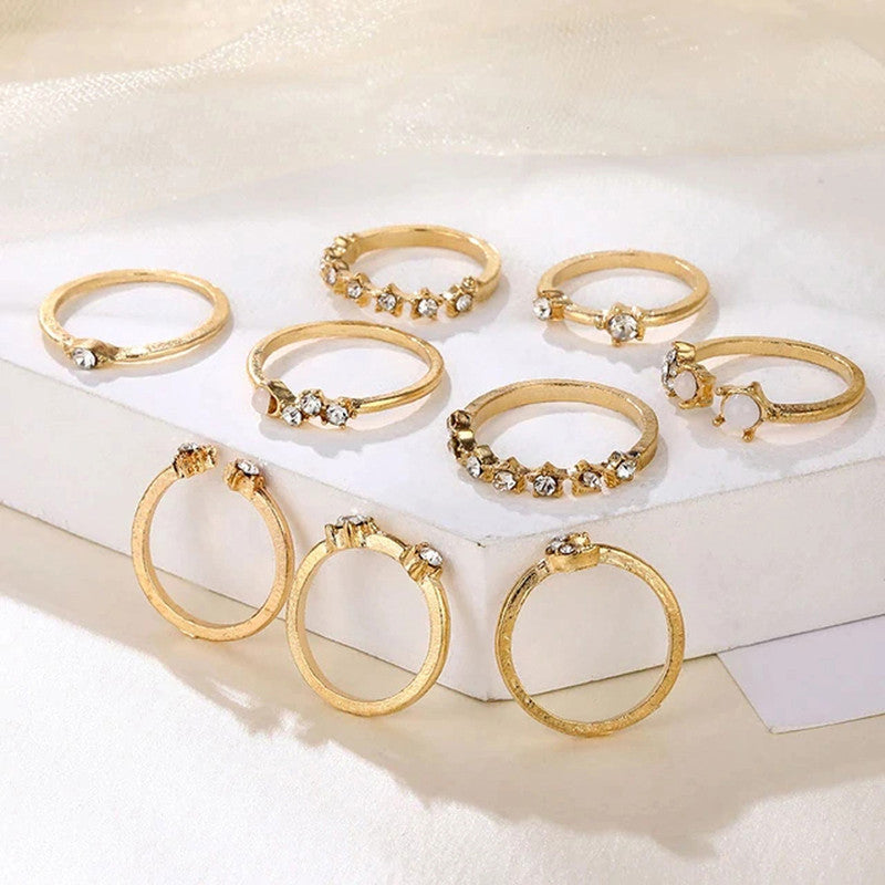 Gold Plated Stackable Moon-Star Rings Set of 9 For Women