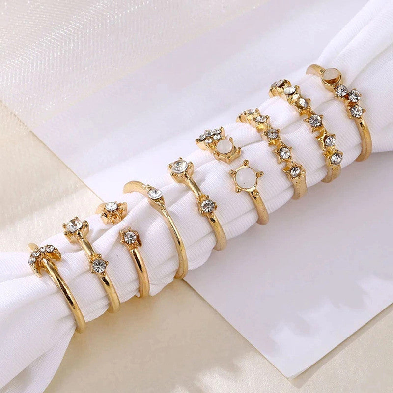 Gold Plated Stackable Moon-Star Rings Set of 9 For Women