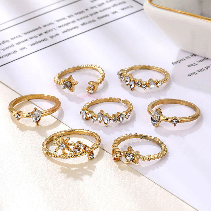 Gold Plated Stackable Moon-Star Rings Set of 7 For Women - MySmartBazaar