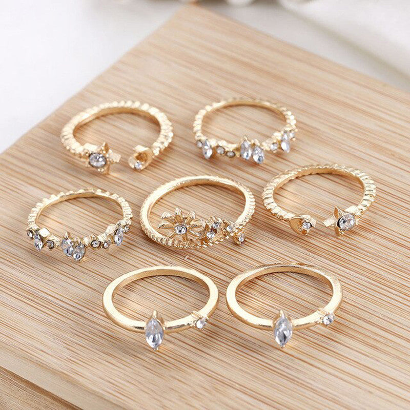 Gold Plated Stackable Moon-Star Rings Set of 7 For Women