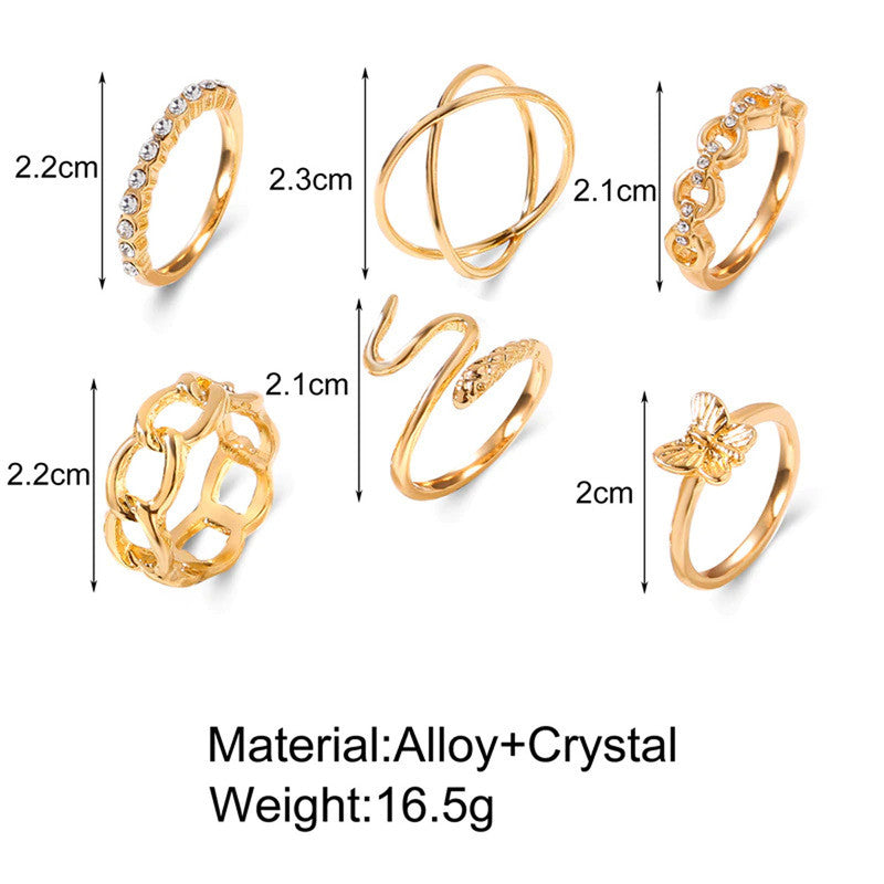 Gold Plated Snake inspired Contemporary Chain Rings Set of 6 For Women - MySmartBazaar