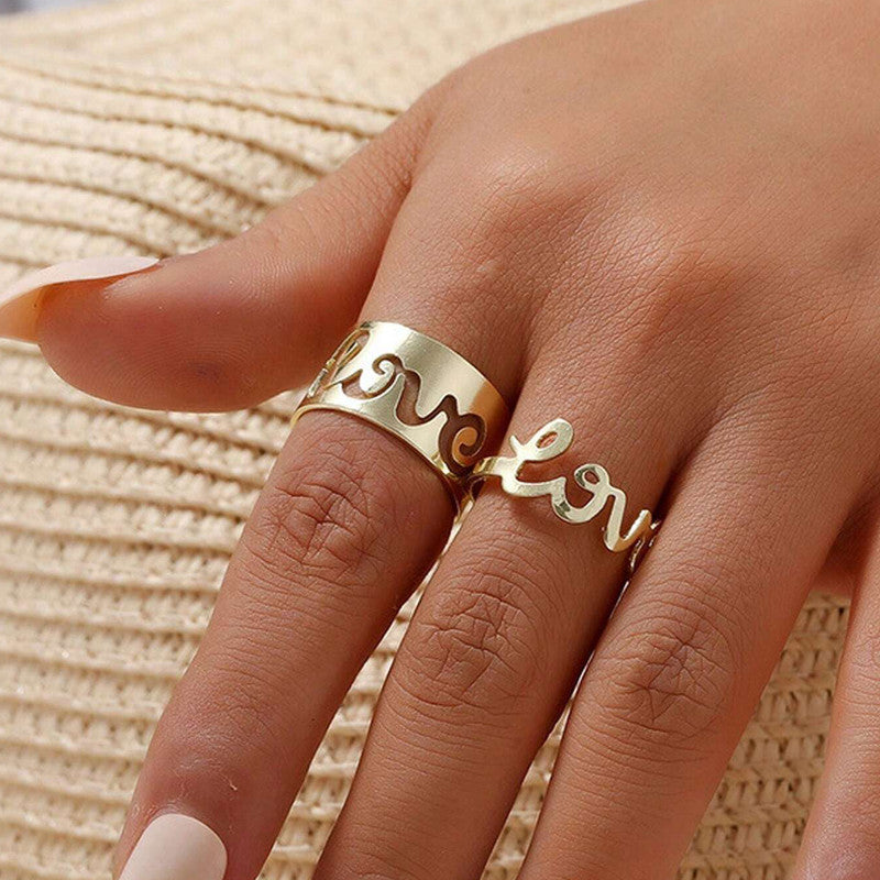 Gold Plated Stackable Love Rings Combo of 2 For Women