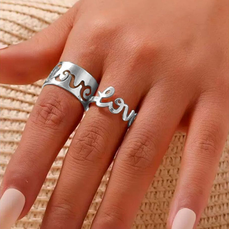 Silver Plated Stackable Love Rings Combo of 2 For Women