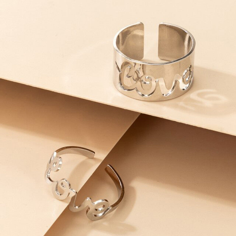 Silver Plated Stackable Love Rings Combo of 2 For Women