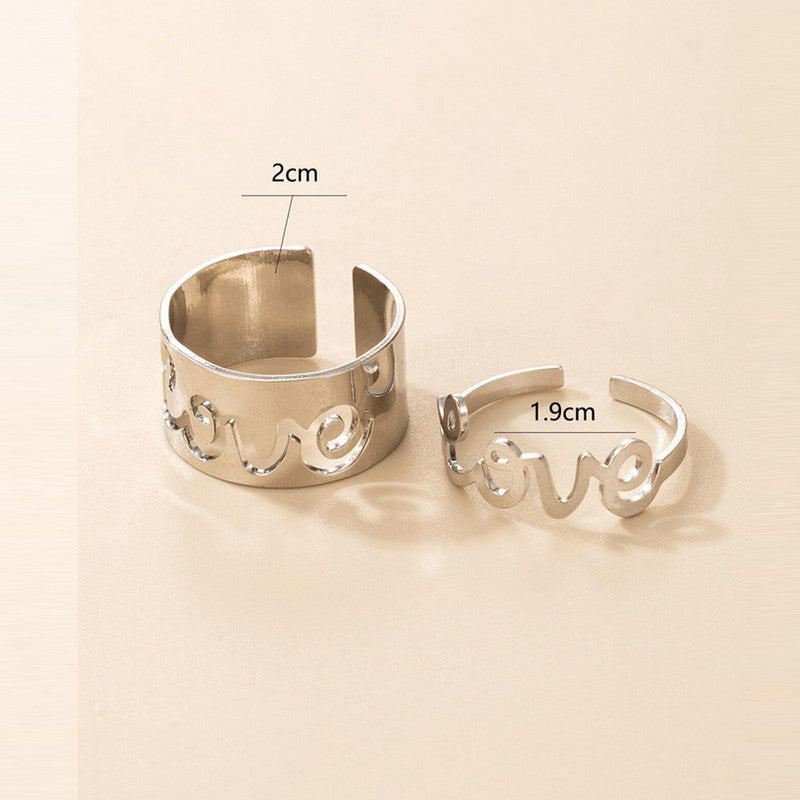 Silver Plated Stackable Love Rings Combo of 2 For Women