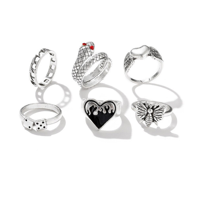 Silver Plated Snake inspired Stackable Rings Combo of 6 For Women