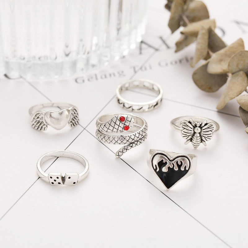 Silver Plated Snake inspired Stackable Rings Combo of 6 For Women