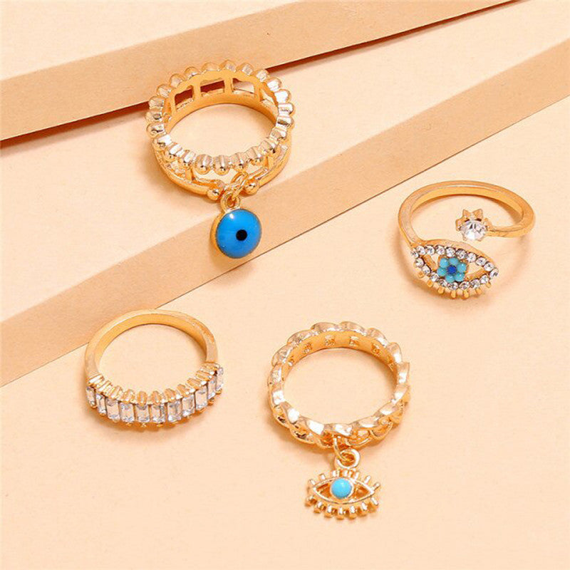 Gold Plated Evil Eye Stackable Rings Combo of 4 For Women