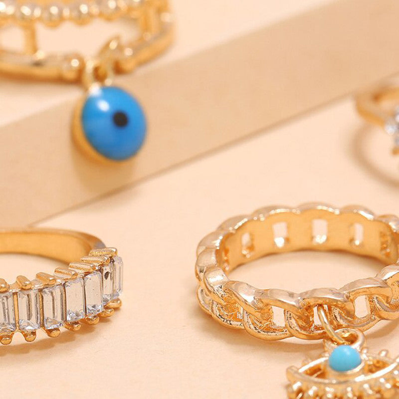 Gold Plated Evil Eye Stackable Rings Combo of 4 For Women