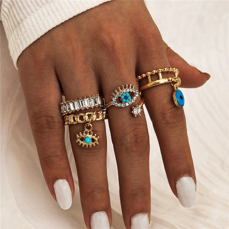 Gold Plated Evil Eye Stackable Rings Combo of 4 For Women