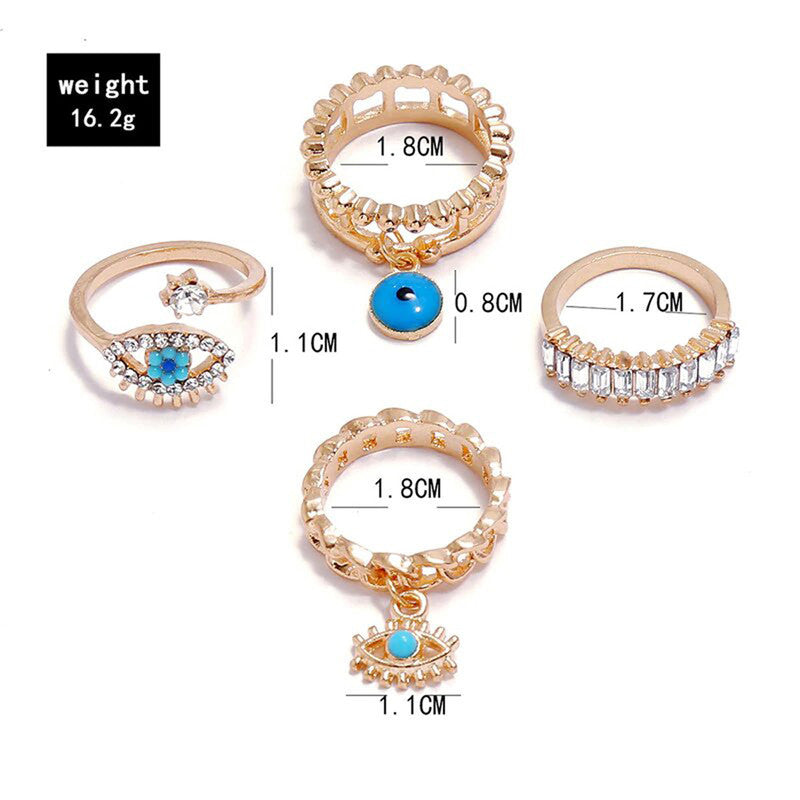 Gold Plated Evil Eye Stackable Rings Combo of 4 For Women