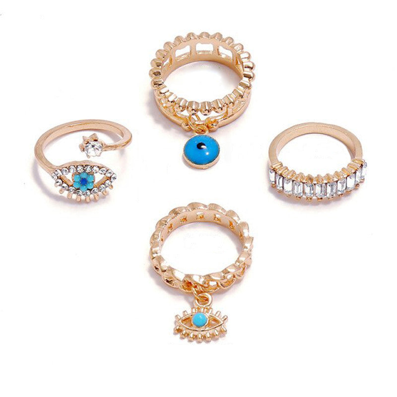 Gold Plated Evil Eye Stackable Rings Combo of 4 For Women