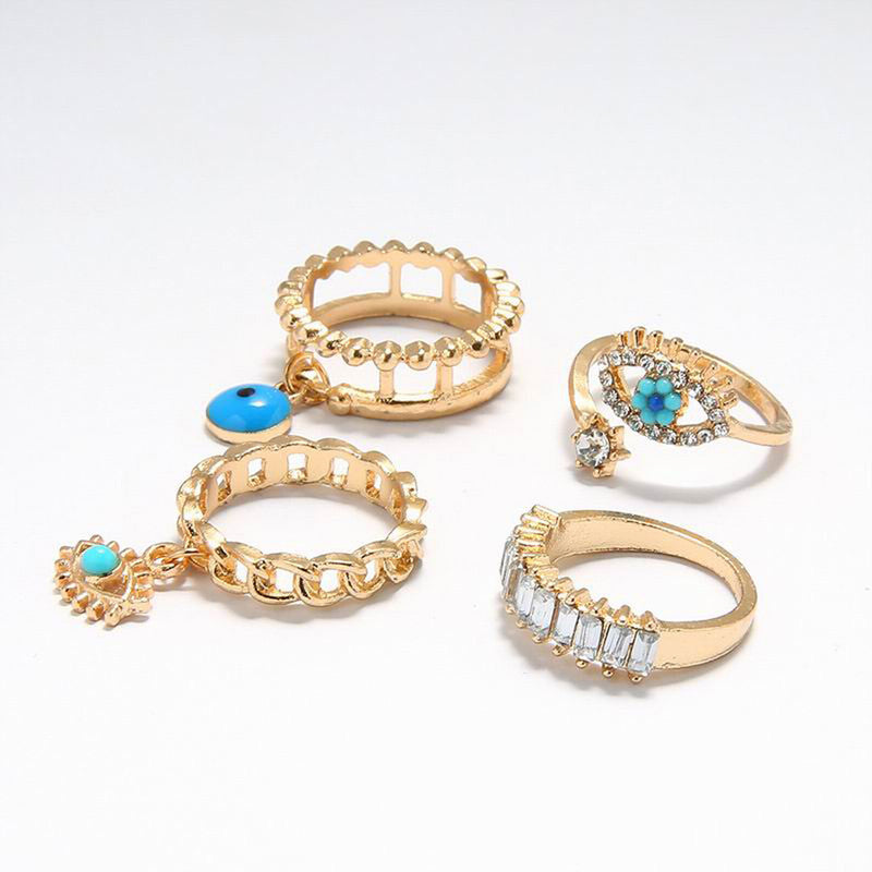 Gold Plated Evil Eye Stackable Rings Combo of 4 For Women