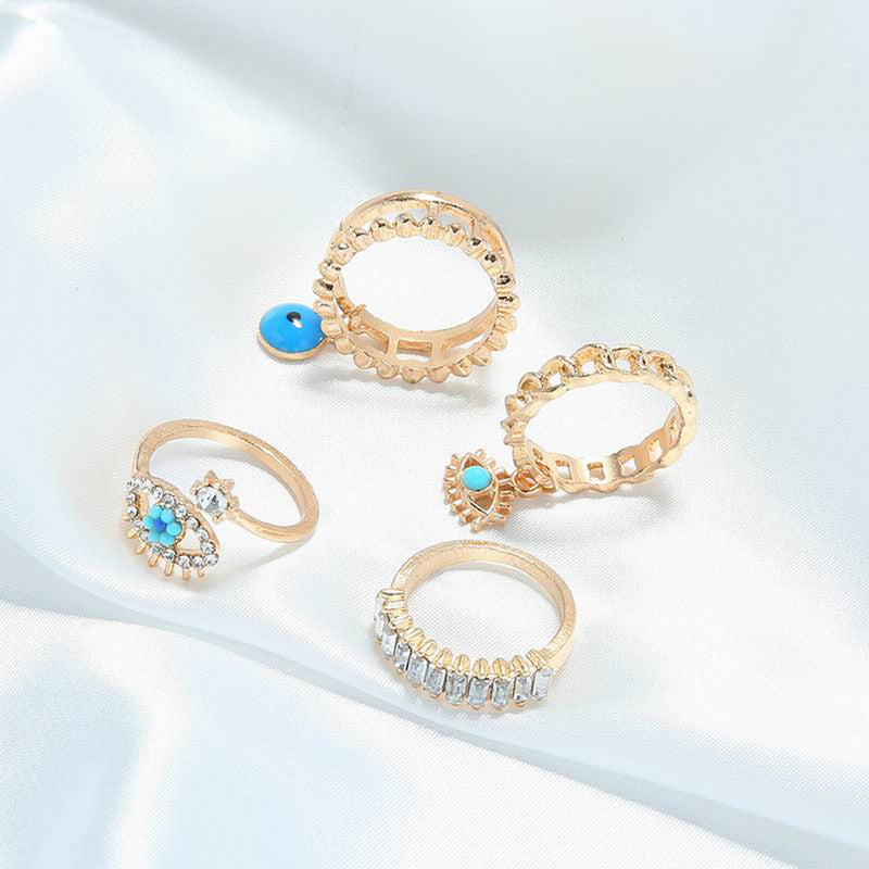 Gold Plated Evil Eye Stackable Rings Combo of 4 For Women