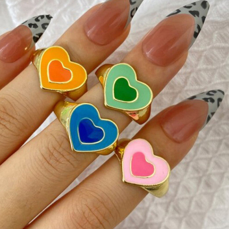 Gold Plated Multicolour Heart Shaped Rings Combo Set of 4 For Women