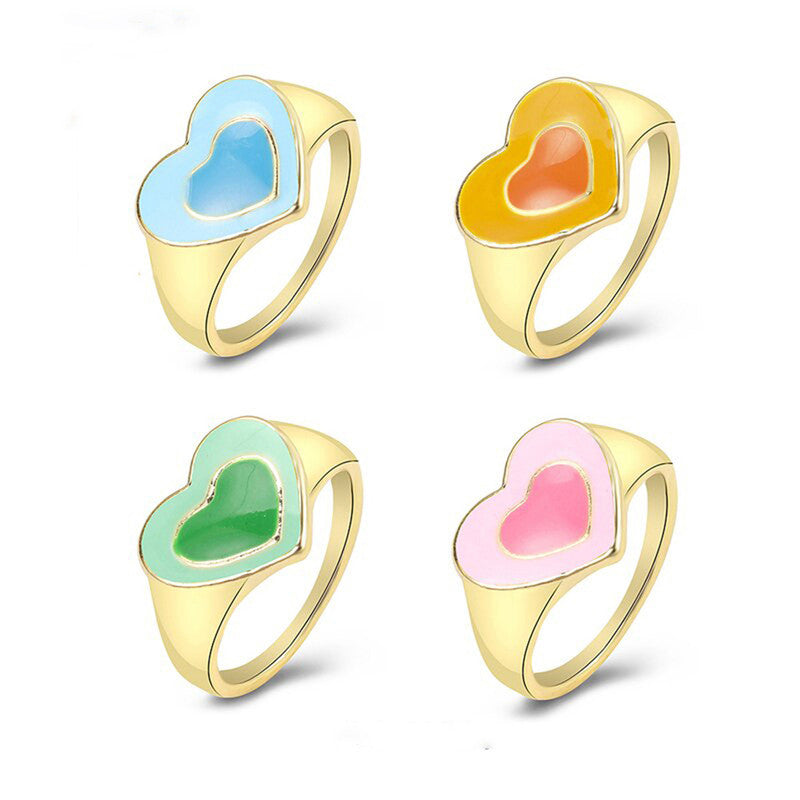 Gold Plated Multicolour Heart Shaped Rings Combo Set of 4 For Women - MySmartBazaar