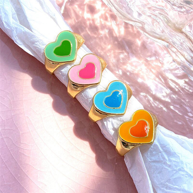 Gold Plated Multicolour Heart Shaped Rings Combo Set of 4 For Women