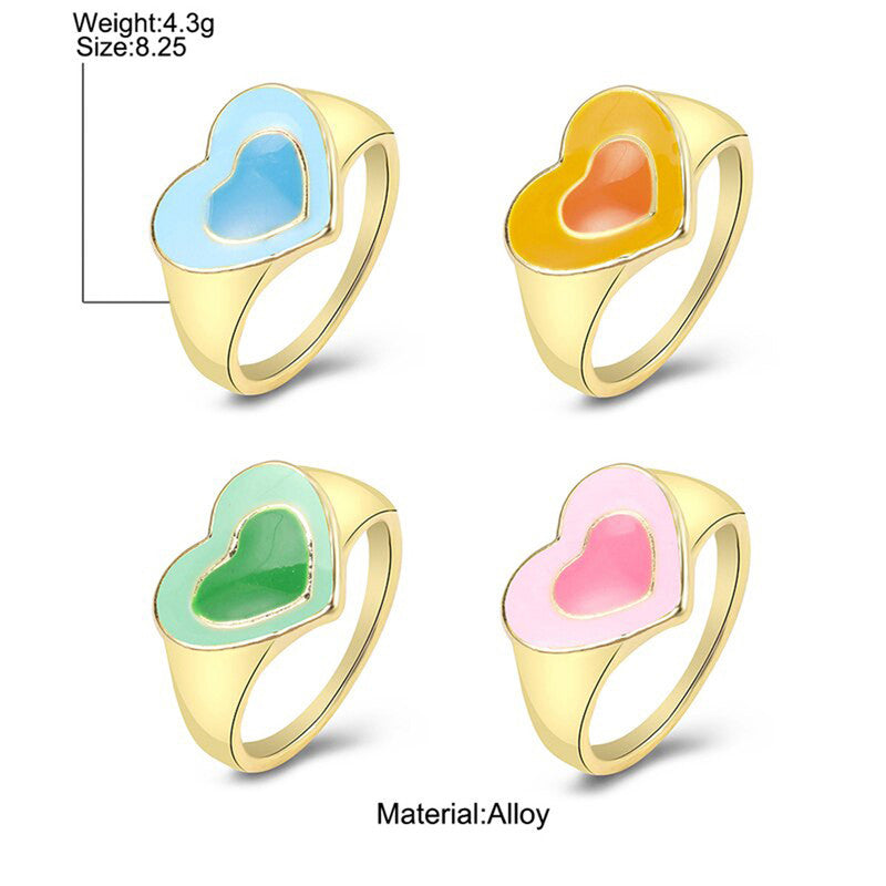 Gold Plated Multicolour Heart Shaped Rings Combo Set of 4 For Women - MySmartBazaar