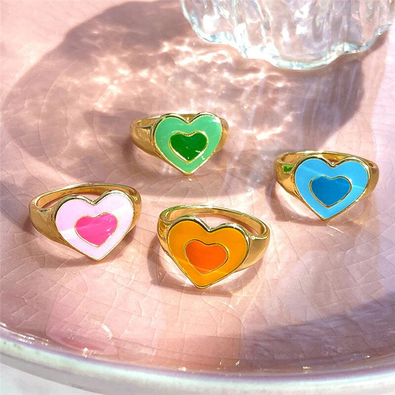 Gold Plated Multicolour Heart Shaped Rings Combo Set of 4 For Women