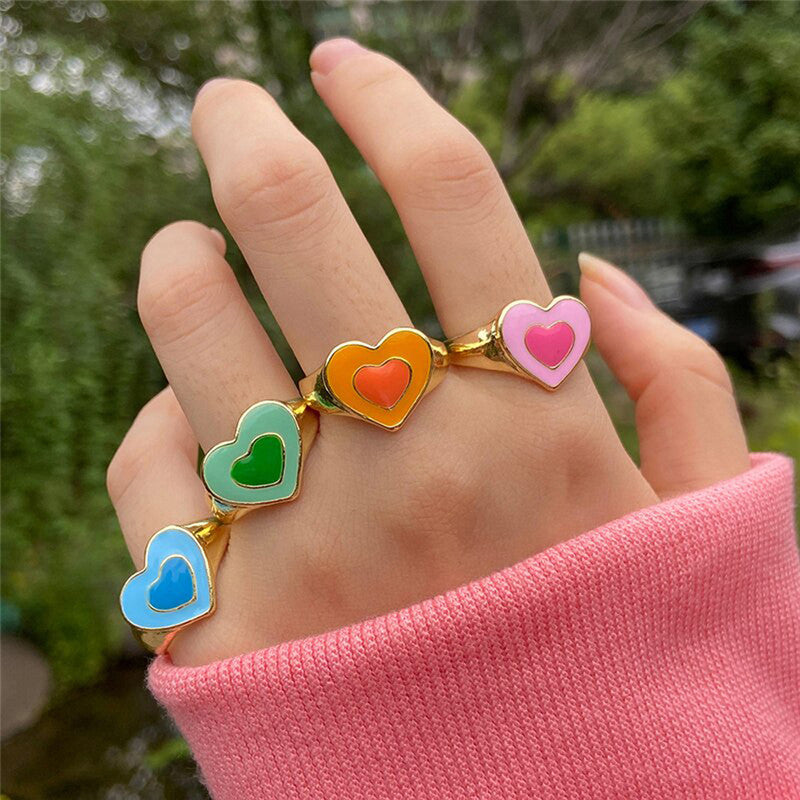 Gold Plated Multicolour Heart Shaped Rings Combo Set of 4 For Women - MySmartBazaar