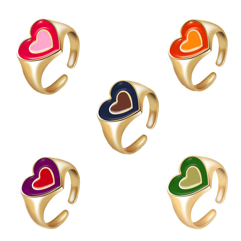 Gold Plated Multicolour Heart Shaped Rings Combo Set of 5 For Women - MySmartBazaar