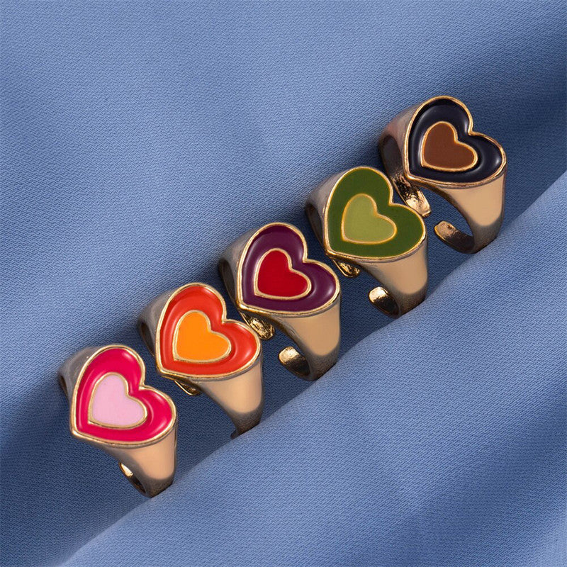 Gold Plated Multicolour Heart Shaped Rings Combo Set of 5 For Women