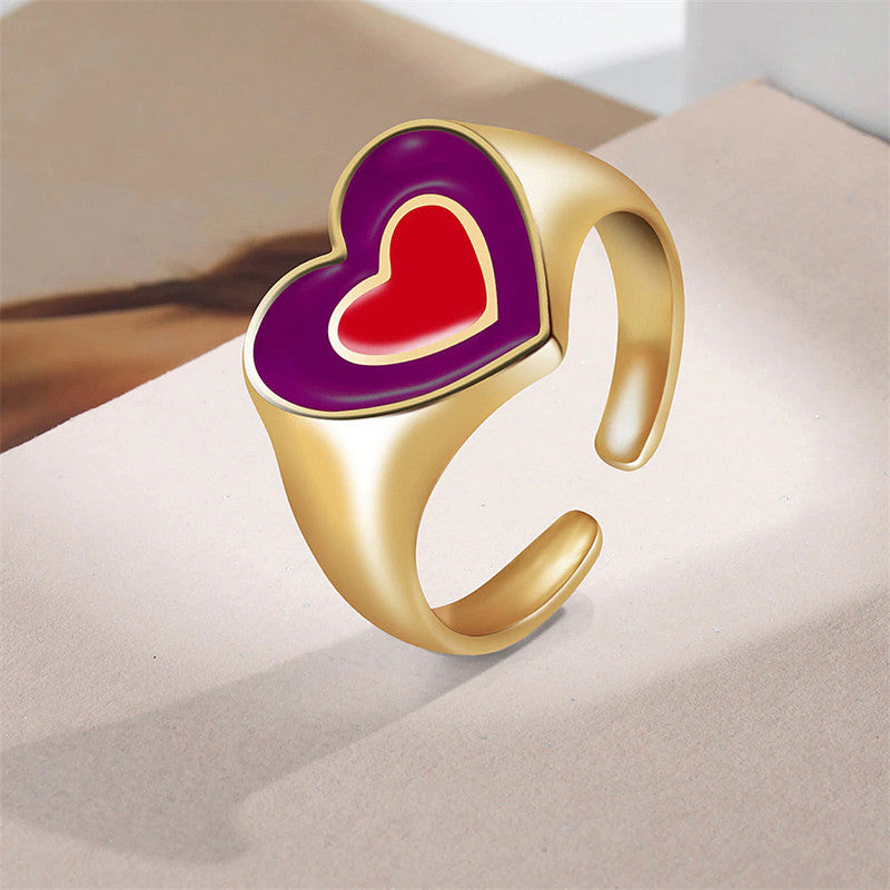 Gold Plated Multicolour Heart Shaped Rings Combo Set of 5 For Women - MySmartBazaar