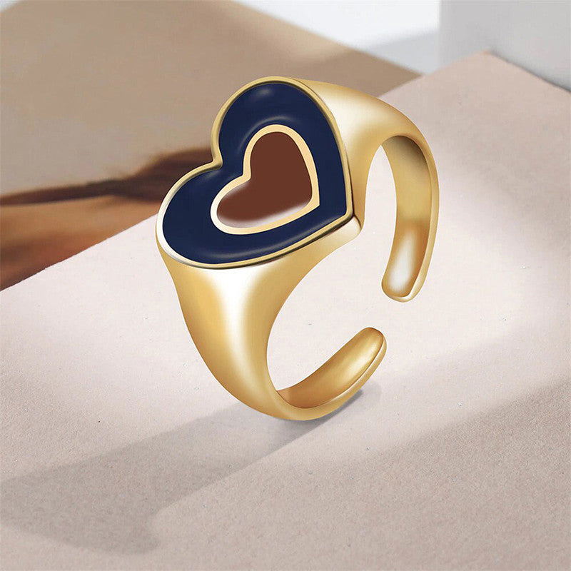 Gold Plated Multicolour Heart Shaped Rings Combo Set of 5 For Women