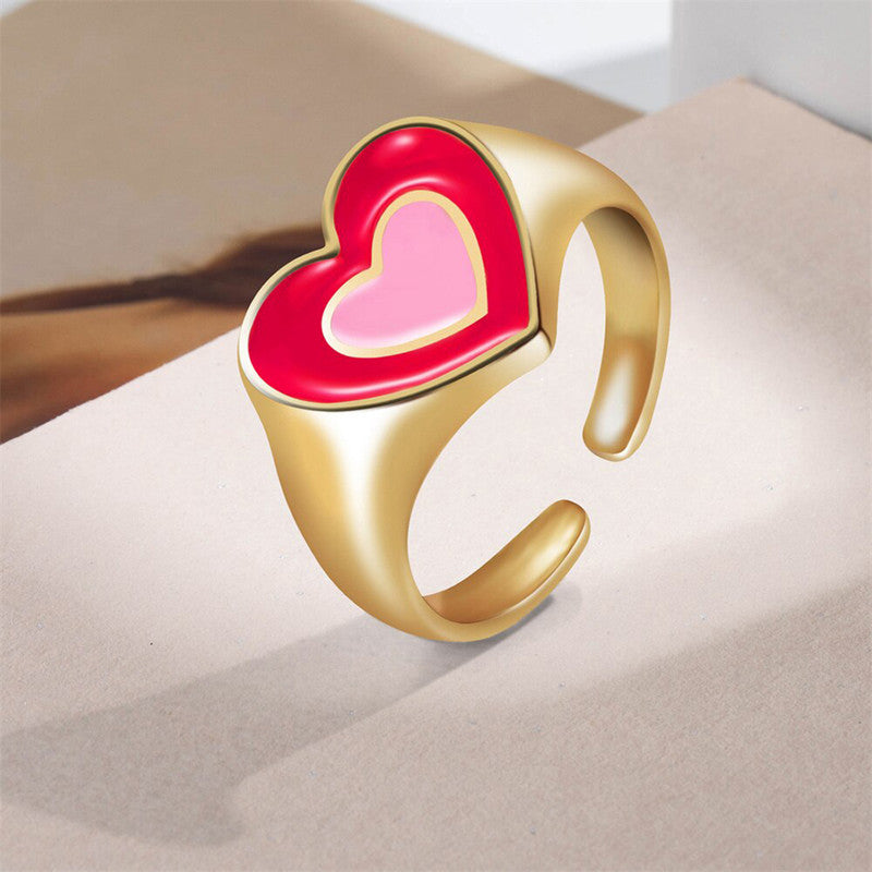 Gold Plated Multicolour Heart Shaped Rings Combo Set of 5 For Women