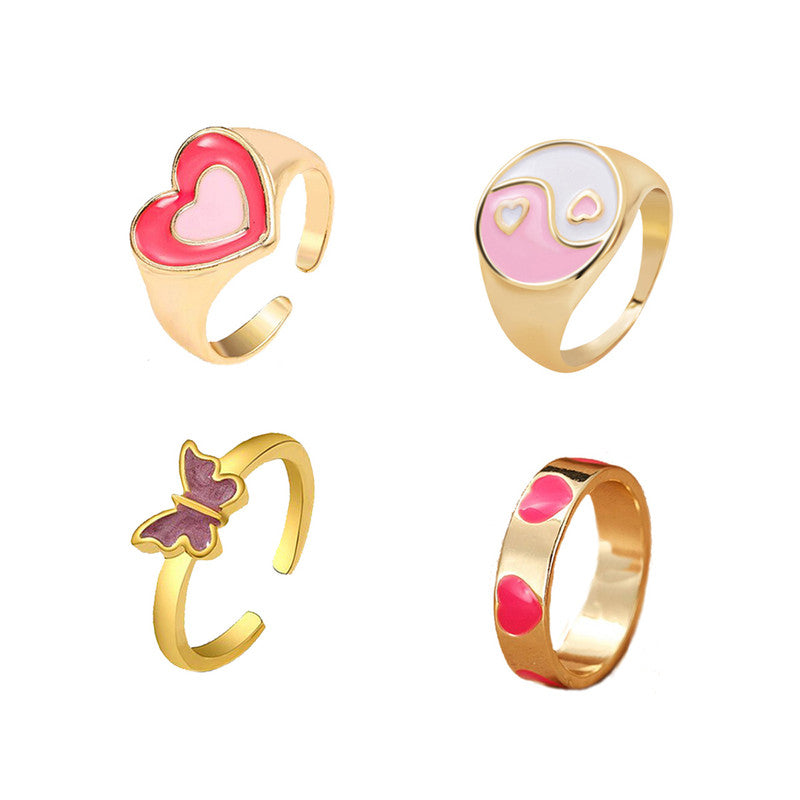 Gold Plated Pink Rings Set of 4 For Women