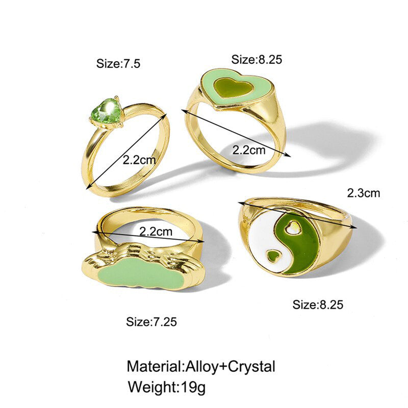 Gold Plated Green Rings Set of 4 For Women