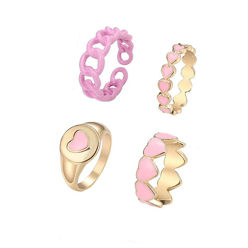 Gold Plated Pink Rings Set of 4 For Women