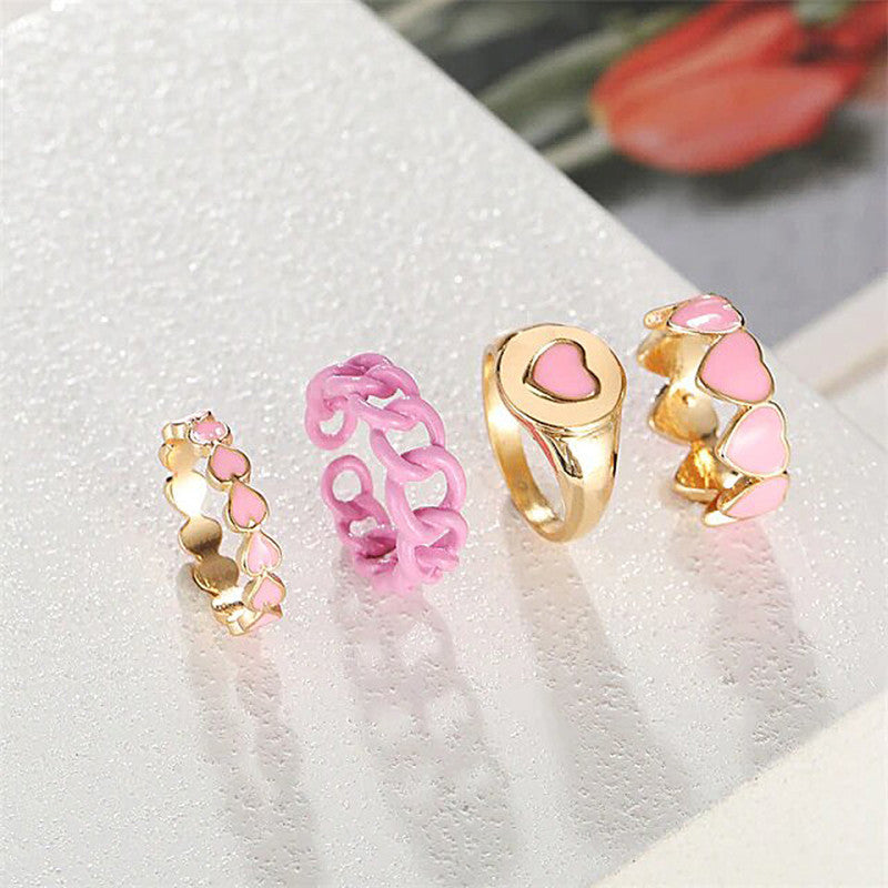 Gold Plated Pink Rings Set of 4 For Women