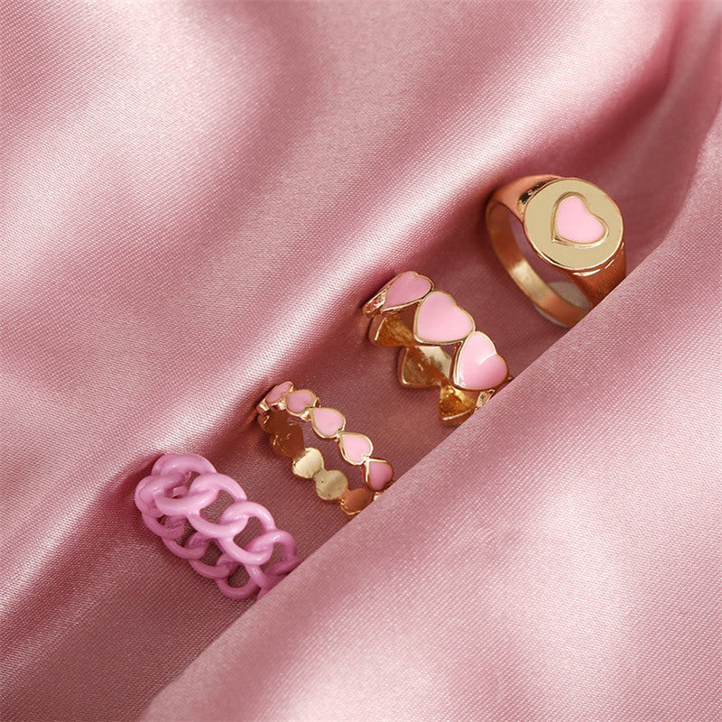 Gold Plated Pink Rings Set of 4 For Women