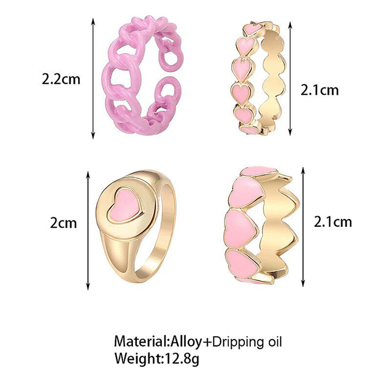 Gold Plated Pink Rings Set of 4 For Women