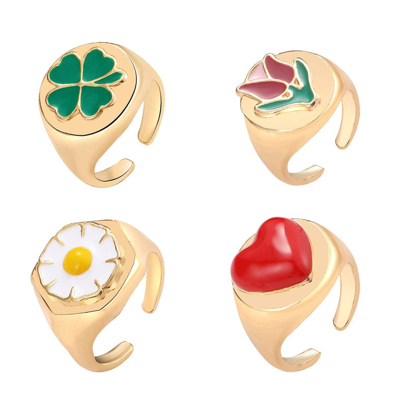 Gold Plated Multicolour Rings Set of 4 For Women