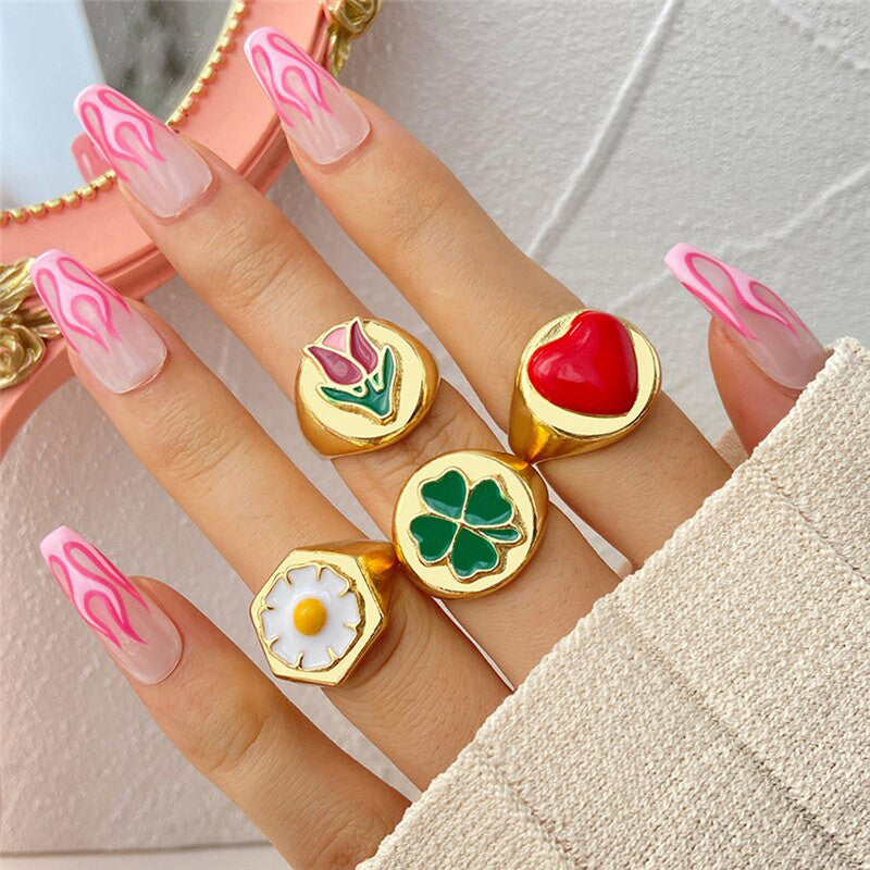 Gold Plated Multicolour Rings Set of 4 For Women