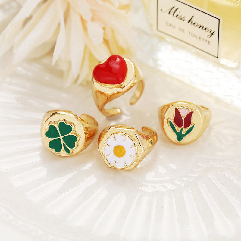 Gold Plated Multicolour Rings Set of 4 For Women