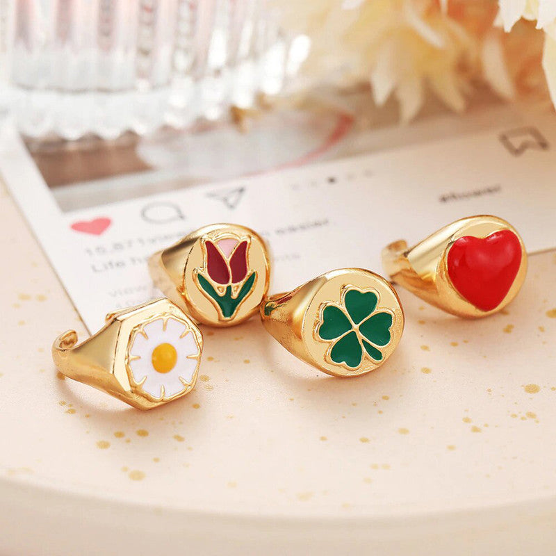 Gold Plated Multicolour Rings Set of 4 For Women