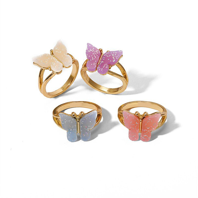 Gold Plated Multicolour Butterfly Shaped Rings Set of 4 For Women