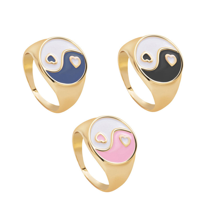 Gold Plated Multicolour Yin Yang Rings Set of 3 For Women