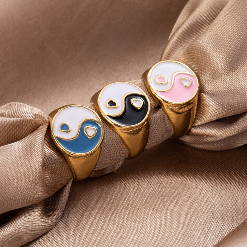 Gold Plated Multicolour Yin Yang Rings Set of 3 For Women